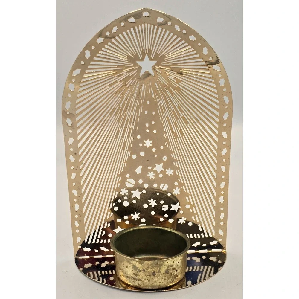 Solid Brass Vintage Yulelite Halo Effect Christmas Tree Tealight‎ Holder